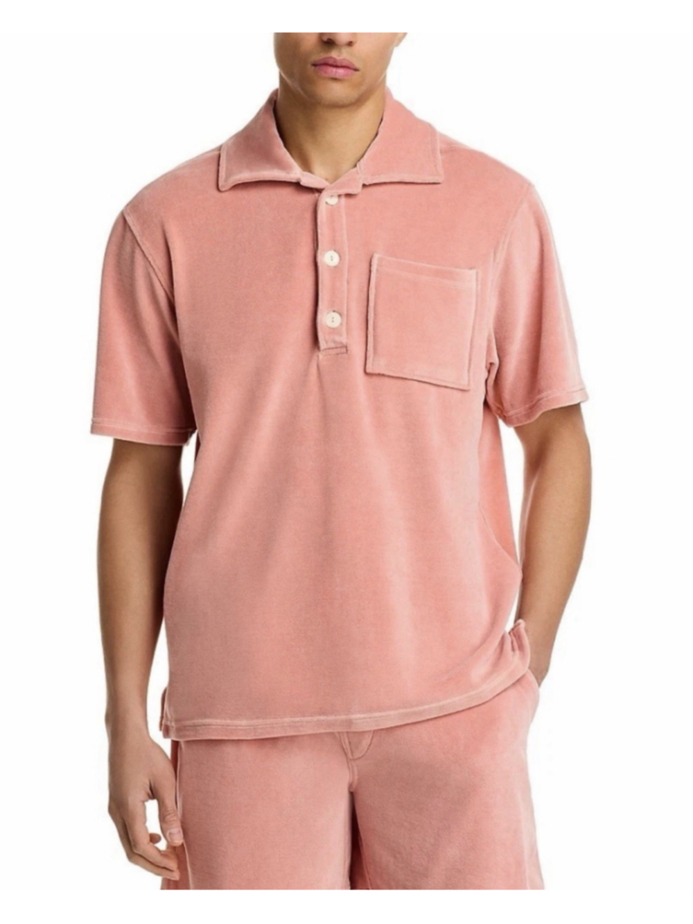 OAS Mens Cameo Girona Velour Shirt M Mens Pink Polo Resort Hawaiian Pocket